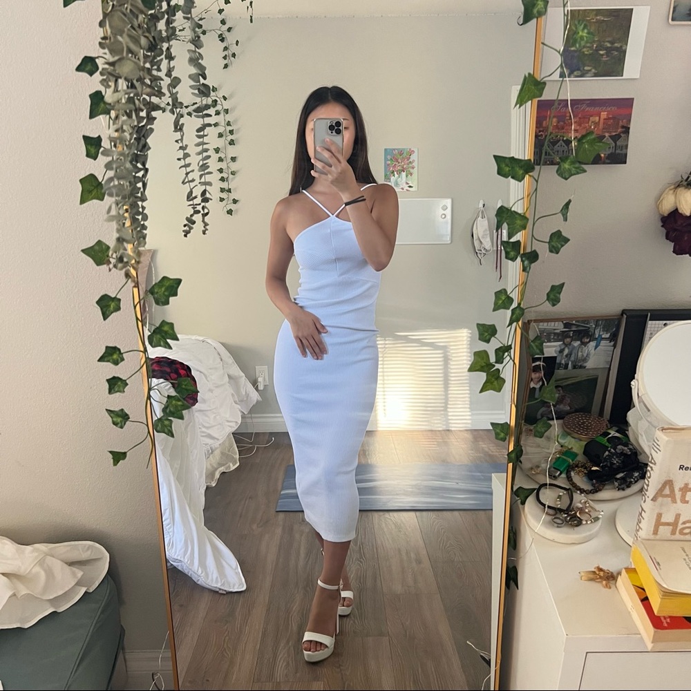 ZARA MAXI RIBBED HALTER TOP DRESSS